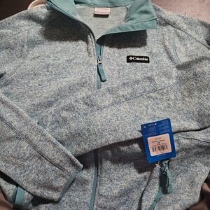 Columbia Teal and Light Blue Heather Quarter-Zip Fleece